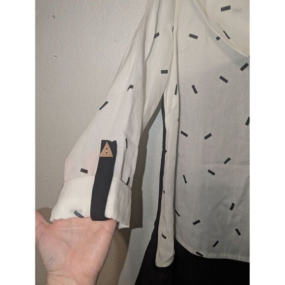 Ali Miles Womens M Black & White Geometric Pattern Tunic Top Rayon/Nylon Blend - Picture 7 of 11